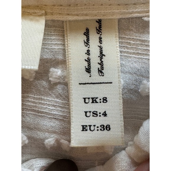 Meadow Rue Anthropologie Shirt Women 4 White Swiss Dot Ruffle Neck Popover Boho - Picture 9 of 11